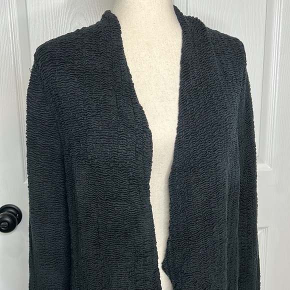 Eileen Fisher Silk‎ Blend Cardigan Women's Small Black Textured Open Front - Picture 3 of 6